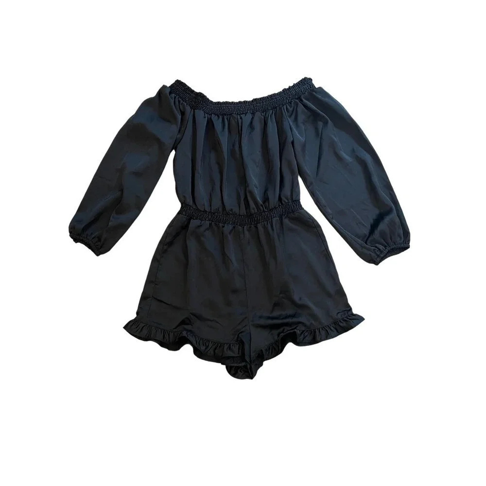 Bebe Off The Shoulder Ruffle Romper - Picture 2 of 8